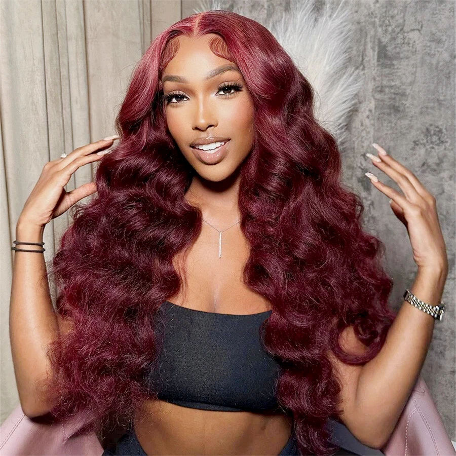 200% Density 99J Burgundy 13x6 Human Hair Wig 13x4 Body Wave Lace Frontal Wig Glueless Lace Front Human Hair Wigs For Woman 3