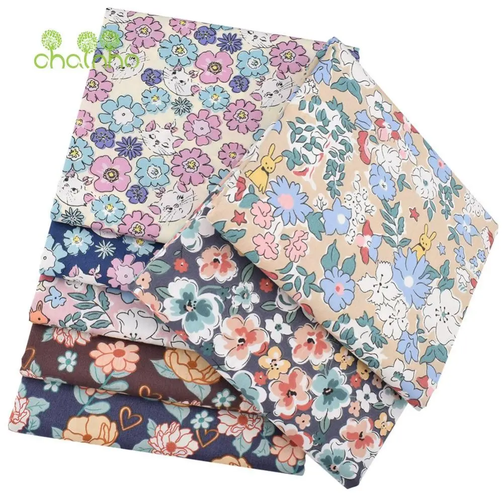 Chainho,Printed Twill Weave Cotton Fabric,Patchwork Cloth,DIY Sewing Quilting Material,Handmade Textile,Big Size,CC341-345