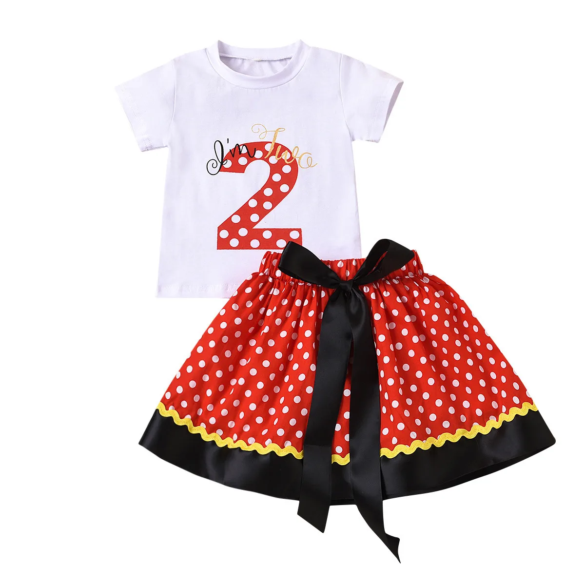 Girls Print Outfits Dress+Bow Toddler Baby Tie 2 year old Birthday Dot