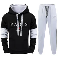 2025 Autumn Mens Sweatshirt Paris Print Casual Black White Hoodied Jogging Sweatpants Versatile Top Pants Daily Street Tracksuit