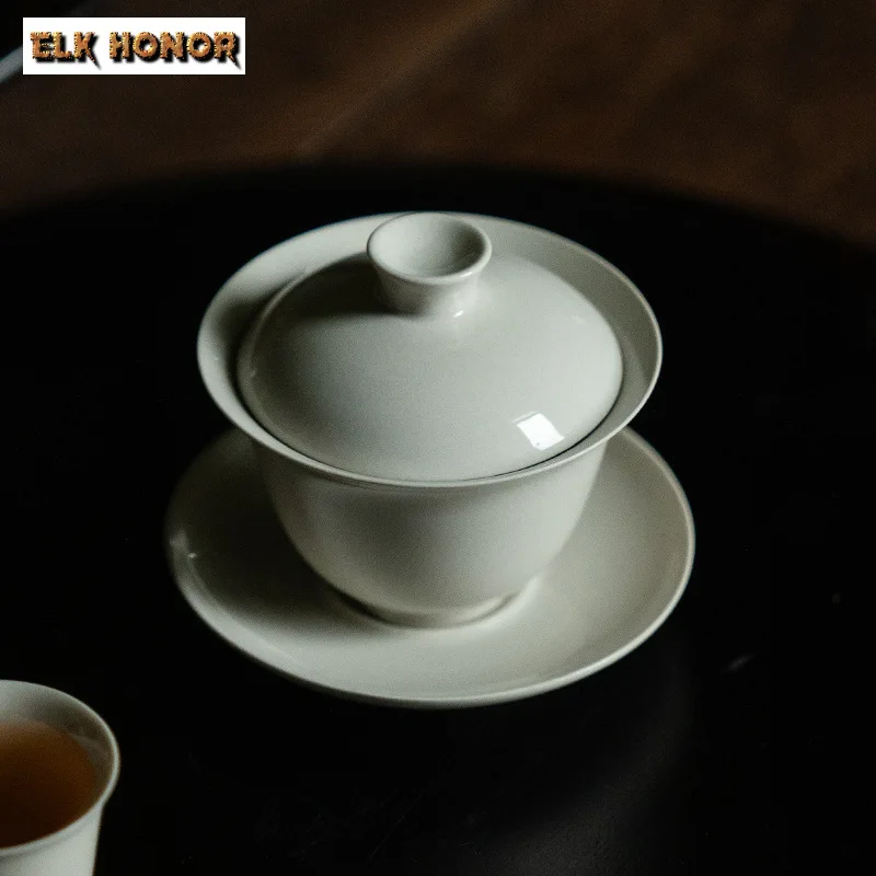 125ML Retro Grass Wood Ash Ceramic Gaiwan Creative Tea Bowl Tea Tureen Household Brewing Cover Bowl Chinese Set Craft