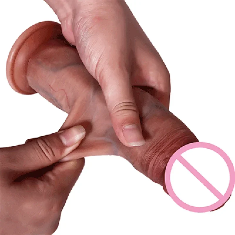 7.8inch Real Skin Feeling Realistic Dildo Sliding Foreskin Design Suction Cup Huge Big Penis Dick Adult Erotic Sex Toy Woman