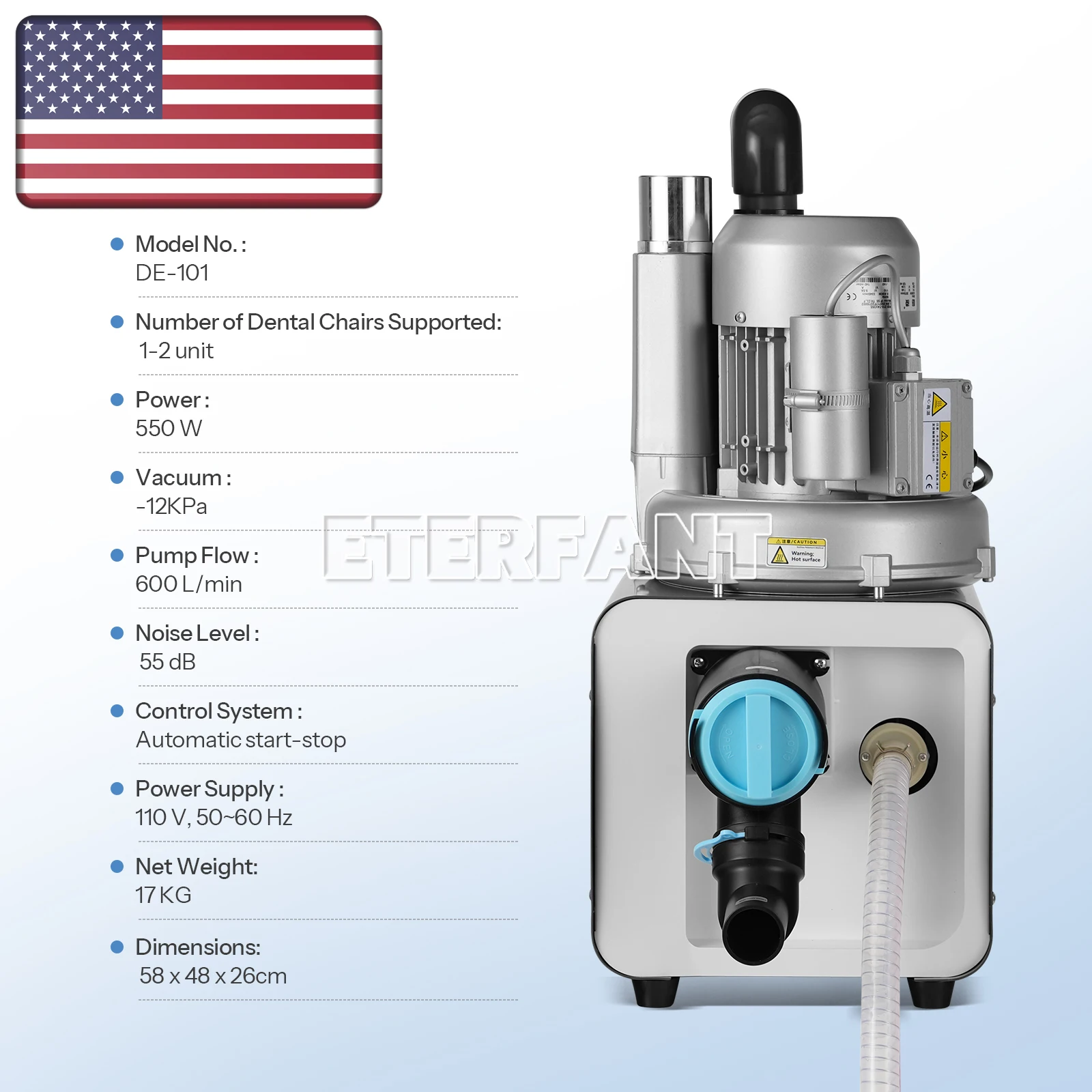 ENTERFANT Dental 30L Silent Oil-Free Dental Air Compressor Portable Medical Pump Precise Air Pressure Adjustment Ultra-Low Noise