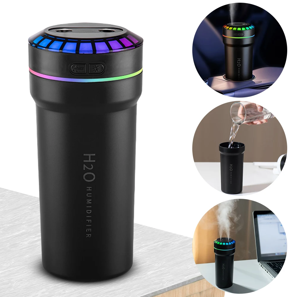 300ml 더블 스프레이 차량용 미니 가습기, 무드등 내장 다이나믹 가습기, 스마트 감지 가습기 (가정, 사무실, 방용)