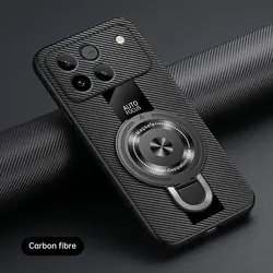 Luxury Silicone Leather Magnetic Ring Holder Shockproof Case for Honor Win (Carbon Fiber Pattern)