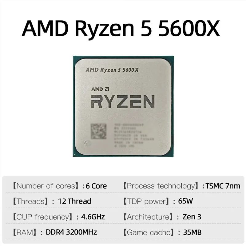 AMD Ryzen 5 5600X 언락 데스크탑 프로세서 6코어 12스레드 4.6GHz 게이밍 CPU (소켓 AM4) - 패키지 없음