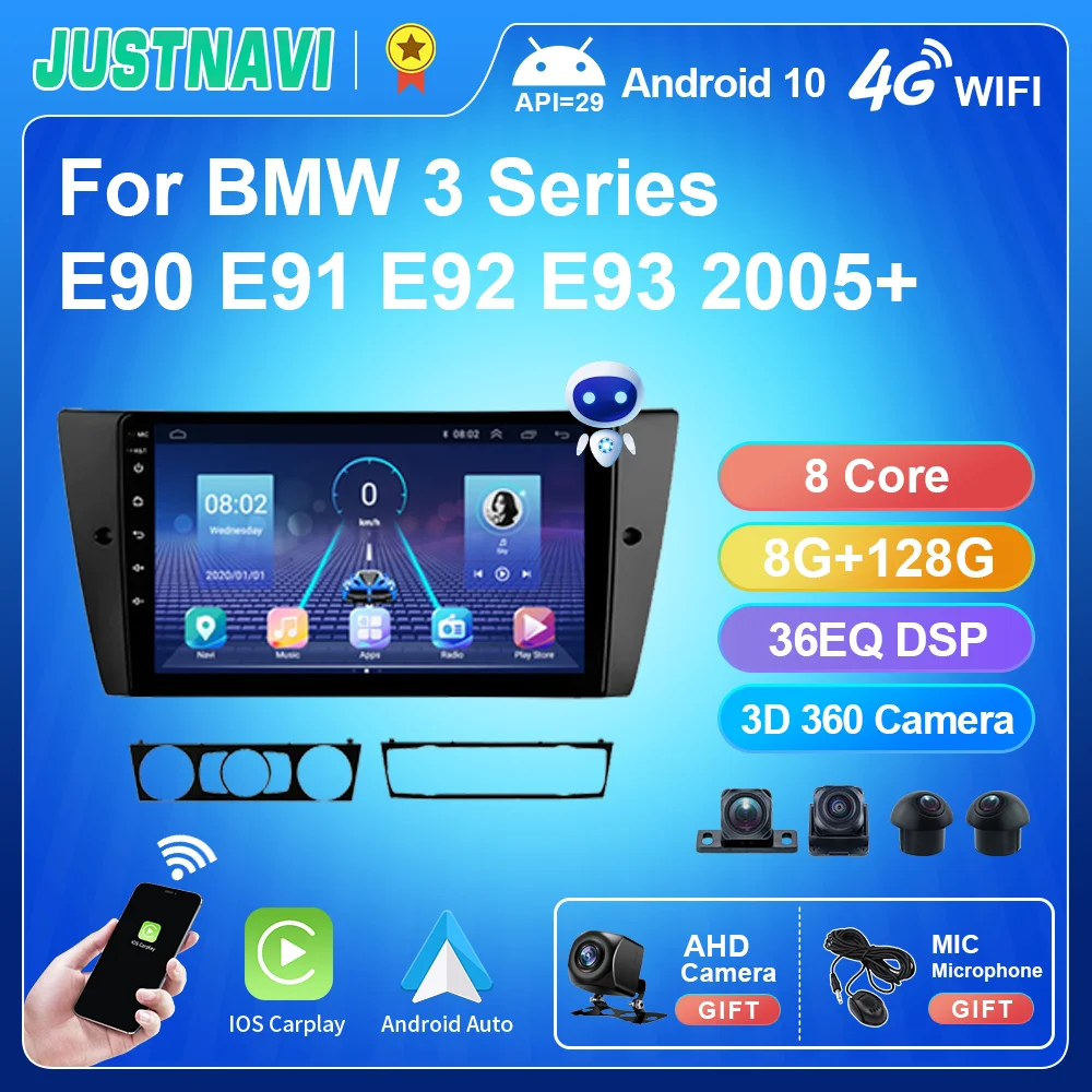 

JUSTNAVI QT5 AI Voice 360 Car Radio For BMW 3 Series E90 E91 E92 E93 No DVD 2Din 1 Din HD Type Recorder Track GPS Multimedia