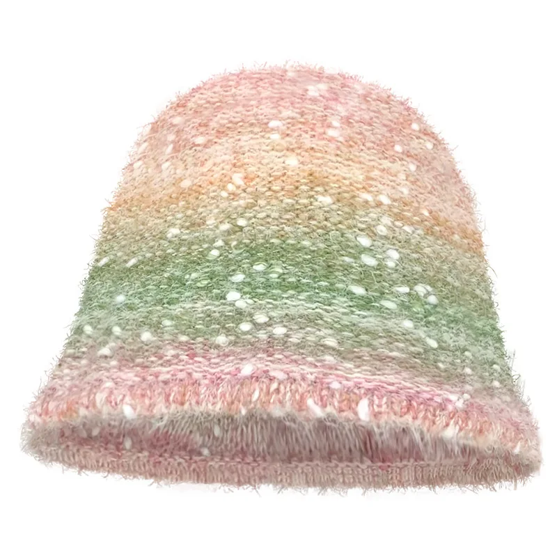 

2023 New Gradual Knitted Plush Woolen Hat Women Autumn and Winter Sweet Beanies female All-match Plain Face Small Basin Caps