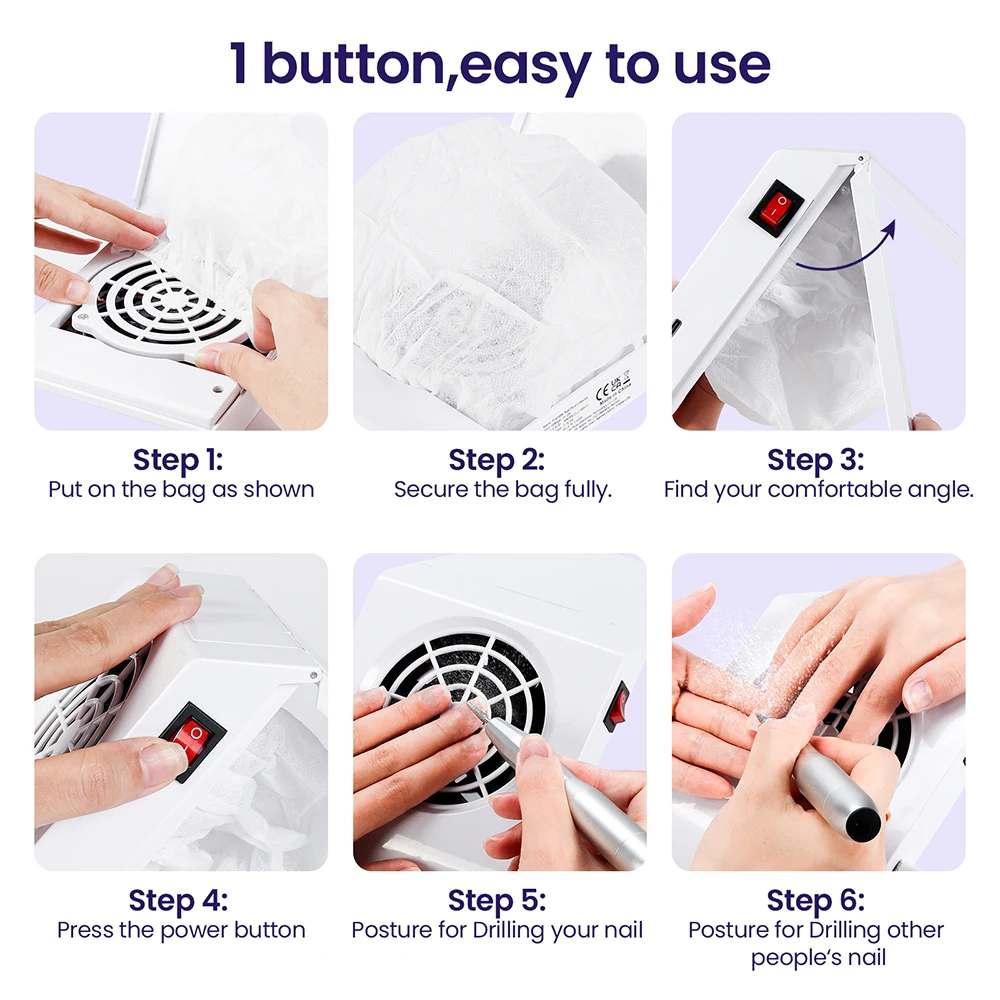 Mini Folding Nail Dust Collector Extractor Fan For Manicure Machine Powerful Nail Vacuum Cleaner With Remove Bag Filter