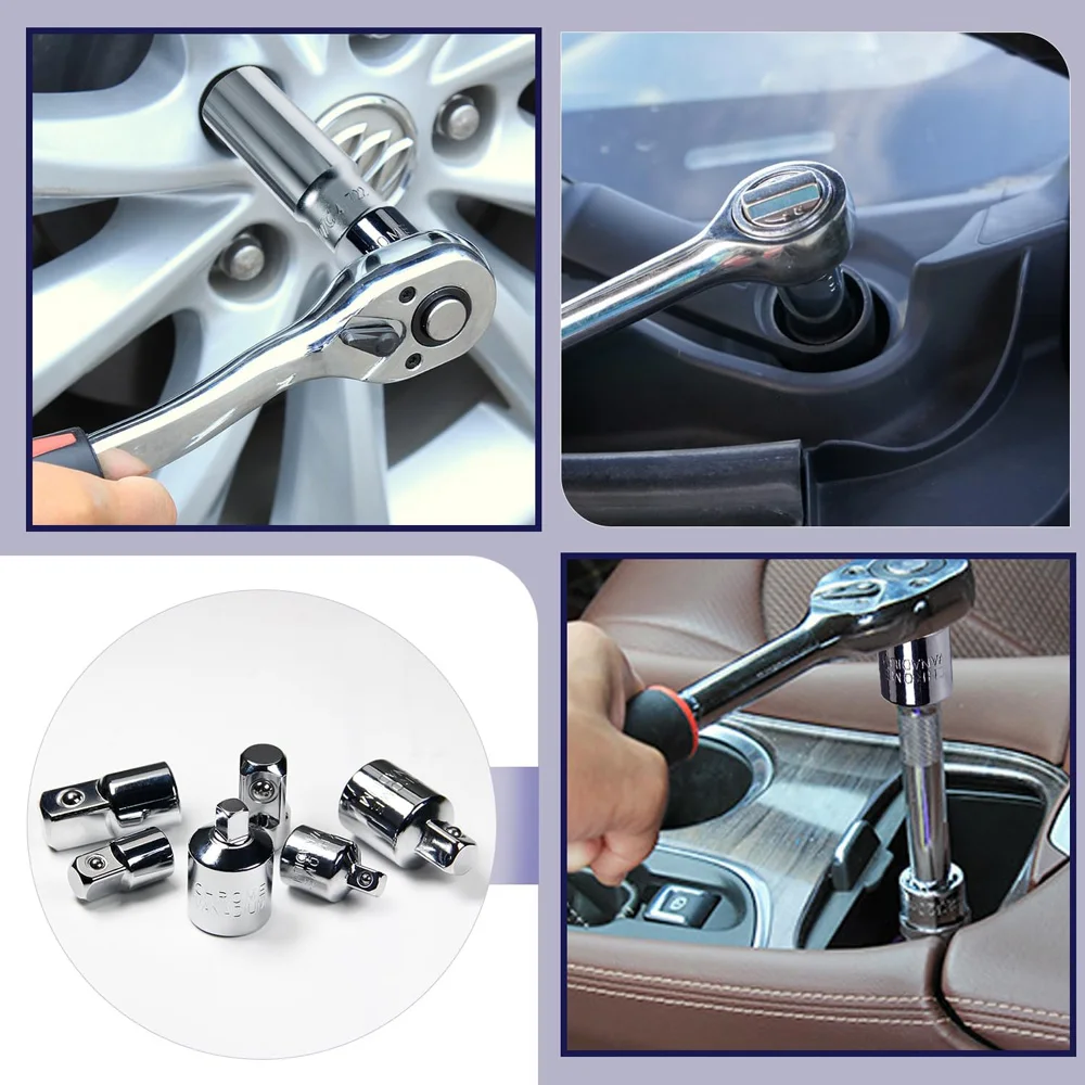 6 Pcs Socket Adapter Set 1/4" 3/8" 1/2" Chrome Vanadium Steel Ratchet/Socket Extension/Conversion Kit for Automotive
