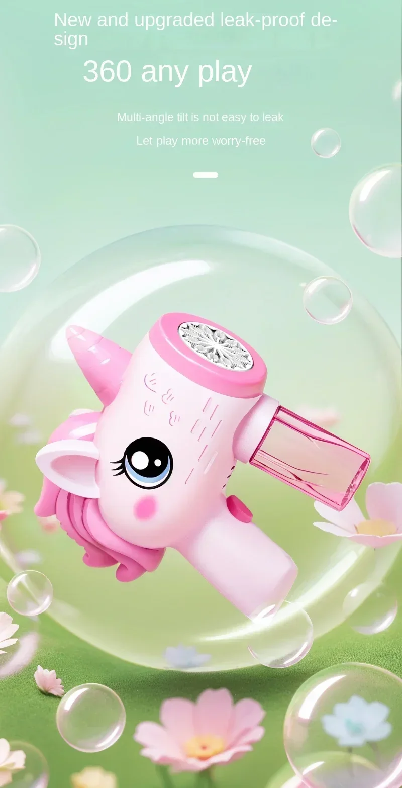 Automatic Unicorn Bubble Machine Soap Blower Outdoor Bubble Gun_voghion.com