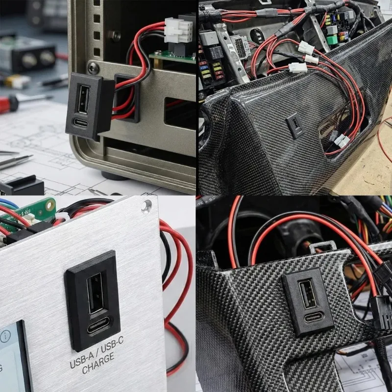 듀얼 타입 C USB 소켓 암 커넥터 차대 장착형 2포트 전원 충전 어댑터 (자동차 대시보드용 차량 액세서리)