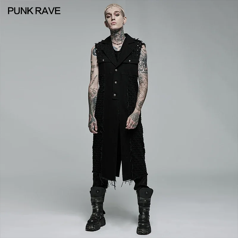 PUNK RAVE Men's Punk Old Medium Length Sleeveless Vest Non