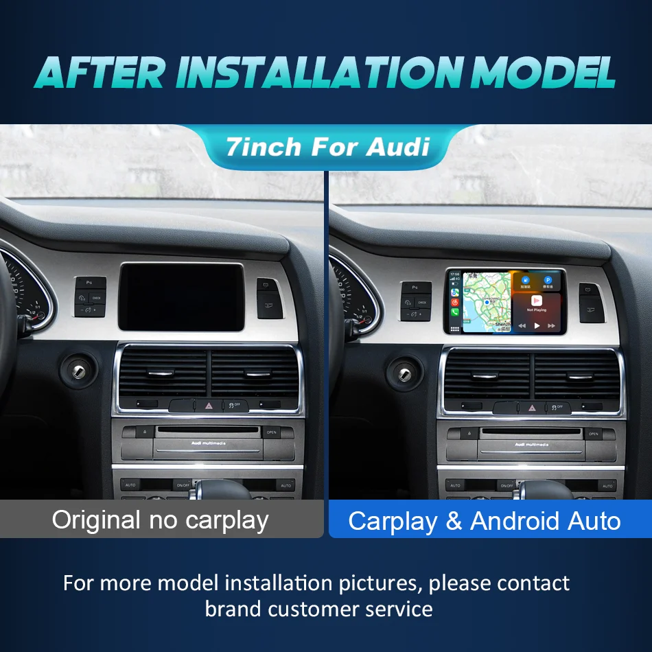 Schermo touch screen wireless da 7 pollici con Carplay e Android Auto per Audi A6 C6 4F Q7 4L, autoradio multimediale con sistema Linux. - Image 3