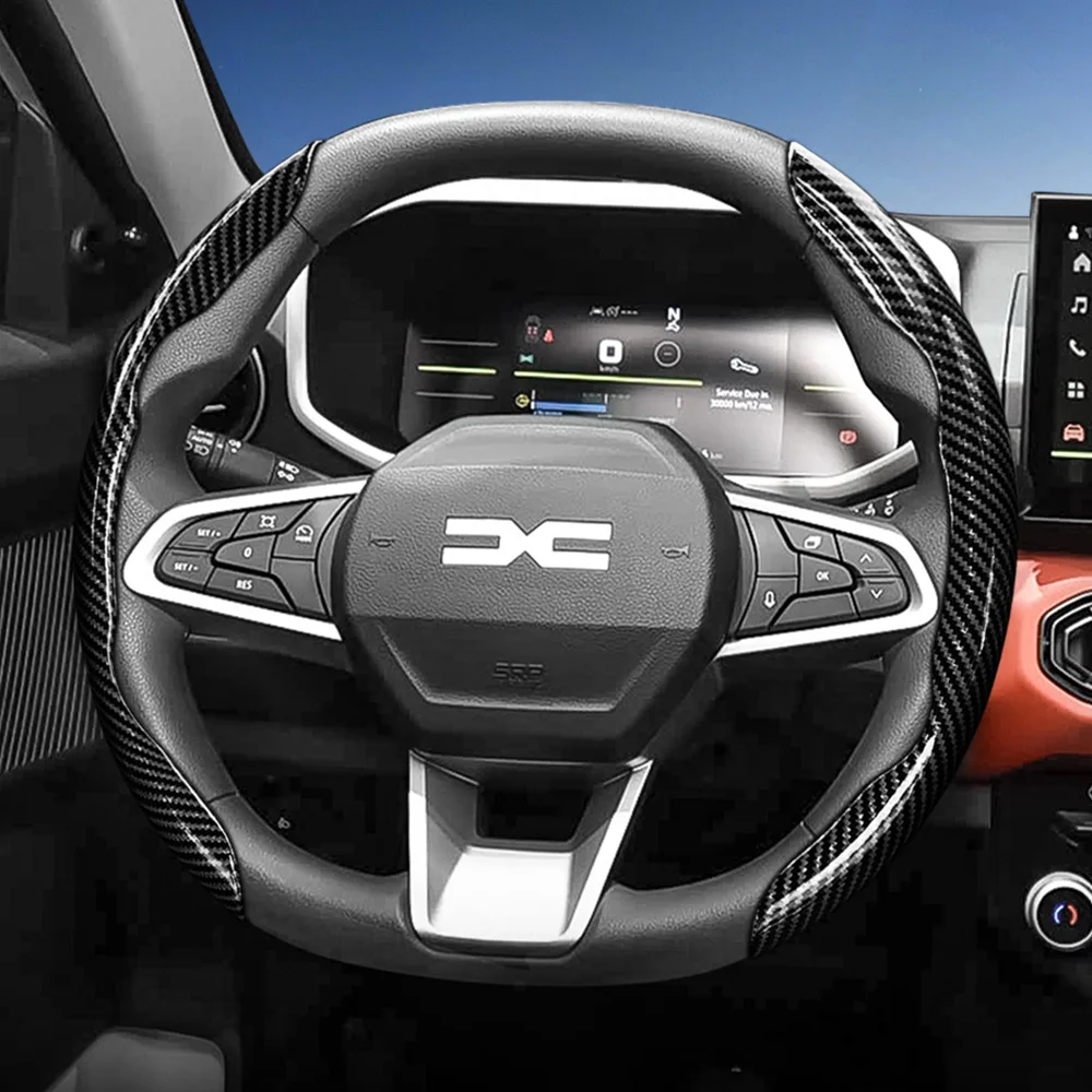 Geeignet für Dacia Lenkradabdeckung mit Carbonfaser-Textur und segmentiertem Schnellverschluss-Design, langlebig, kompatibel mit Modellen wie Sandero Stepway, Duster, Jogger, Bigster, Spring, Electric, Cargo, Logan, etc.