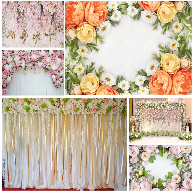 

Vinyl Photography Backdrops Prop Flower Wall Wood Floor Wedding Party Theme Photo Studio Background LLH-05