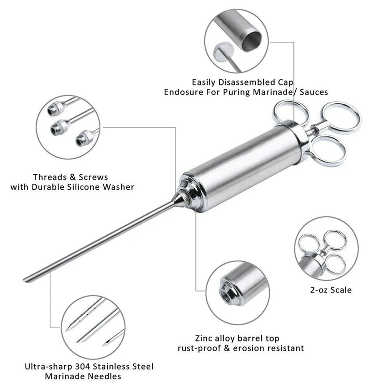 Meat Injector Syringe Kit meat injector syringe Grill Turkey BBQ Seasoning Sauce Flavor Needle Cooking Syringe Stainless Steel Injector Cooking Syring