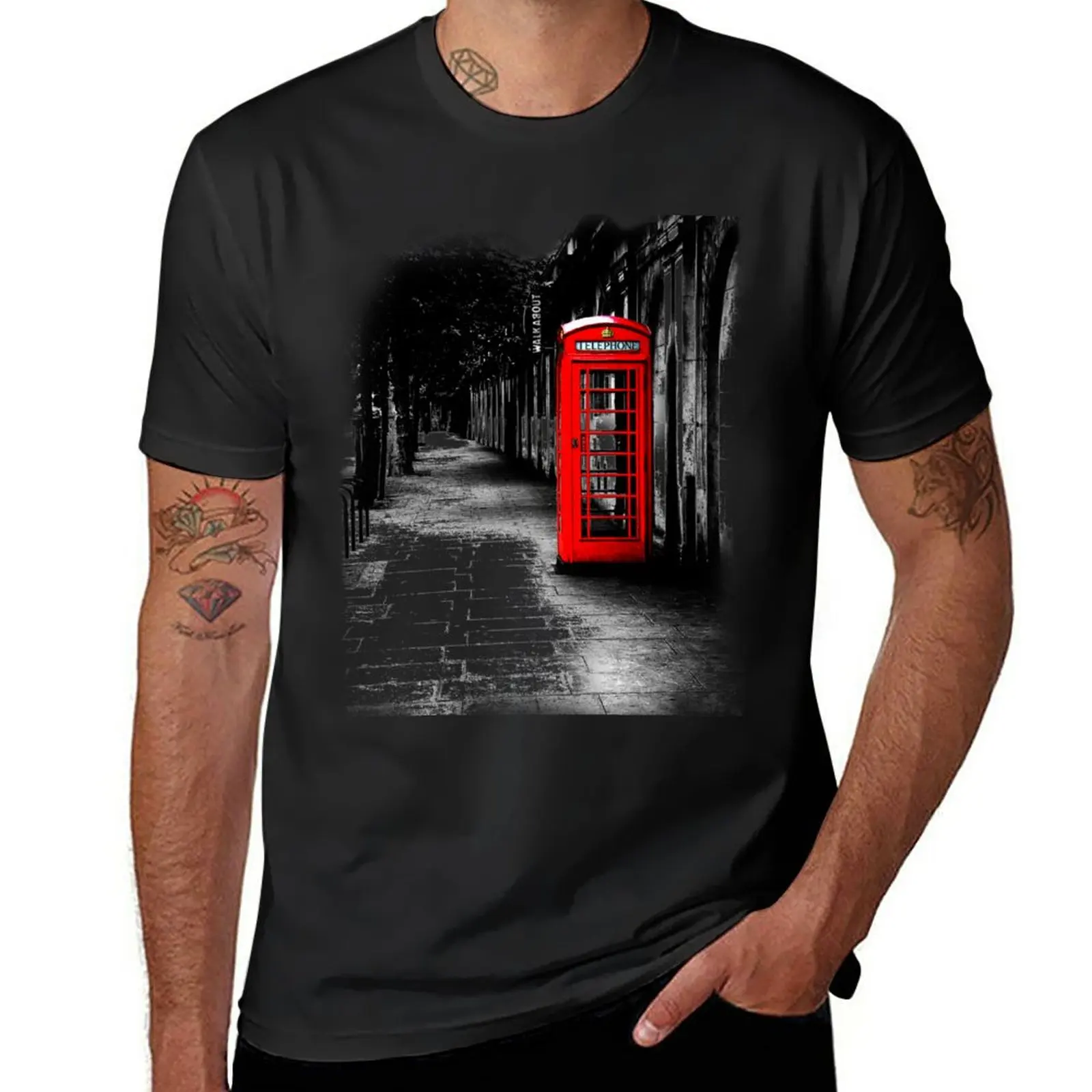 

New London Calling - Red British Telephone Box T-Shirt summer top vintage clothes fitted t shirts for men