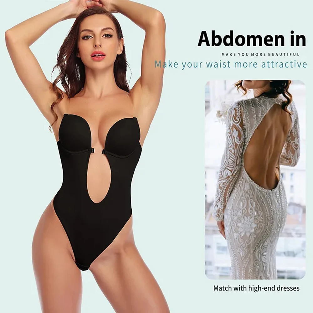 Sexy Deep V Neck Backless Body Shaper Bra Bodysuit Thong Shapewear Women  Nude Black Invisible Tummy Control Underwear Wedding - AliExpress