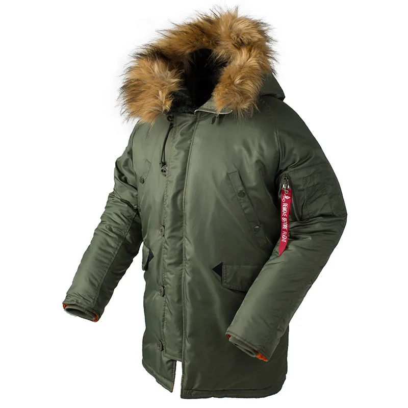 

2024 Winter N3B puffer men long Куртка аляска coat military fur hood warm tactical bomber army korean thick parka