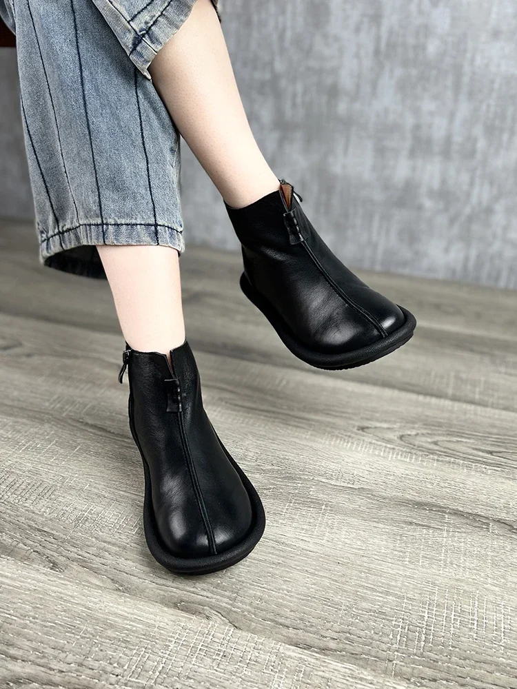 

Birkuir Big Toe Women Ankle Boots Black Genuine Leather Plush Snow Boots Zip Sewn Luxury Platform Shoes Elegant Short Boots