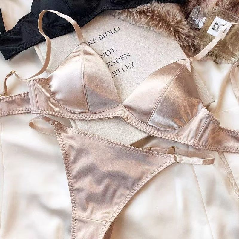 French Triangle Cup Bra Comfortable Underwired Small Chest Sexy Top Support Anti-Sag Comfortable Fabric Thin Glossy Bra