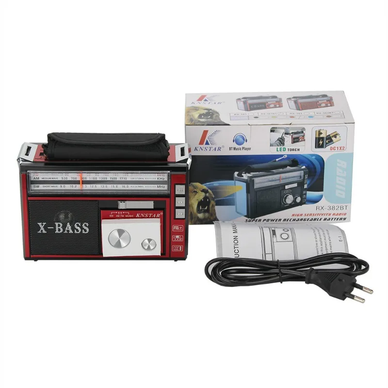 레트로 휴대용 FM AM SW 라디오 블루투스 스피커, USB TF 카드 MP3 플레이어, X-베이스 스테레오 사운드, LED 손전등 포함, 아웃도어용