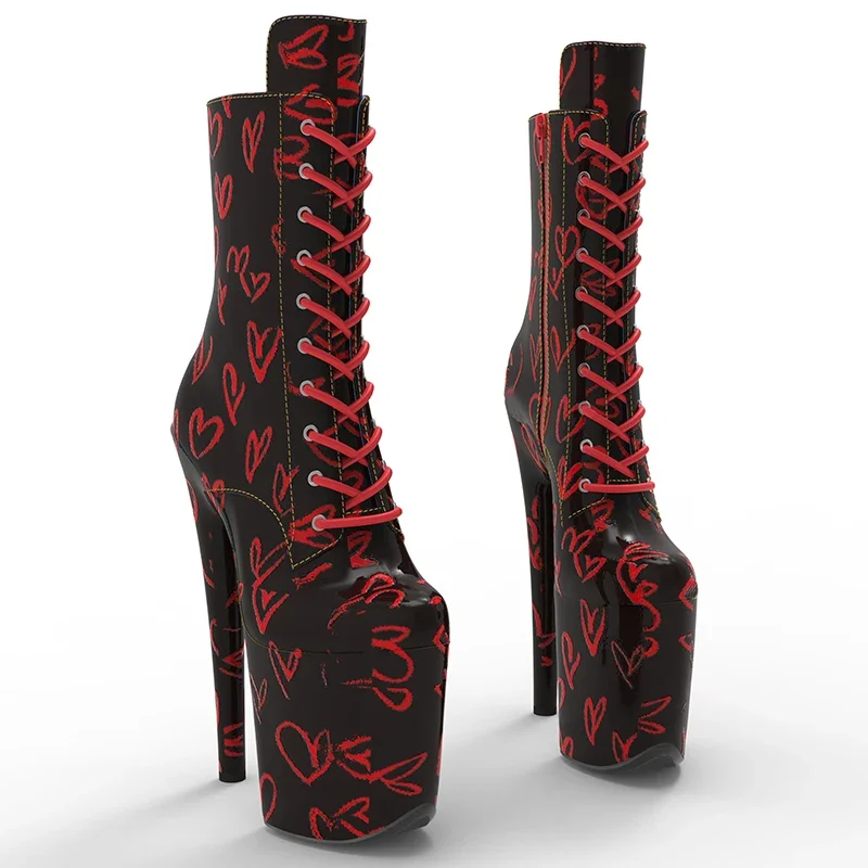 Leecabe Newest 20CM/8CM Patent PU LOVE  Pole dancing shoes High Heel platform Boots  Pole Dancing boot