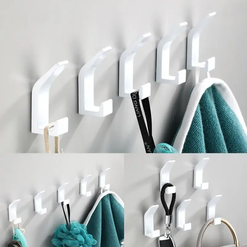 

No Drilling Double Hook Black White Towel Hook For Bathroom Clothes Coat Hook Bedroom Robe Hook Livingroom Kitchen Accessories