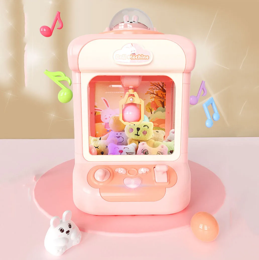 Cute Rabbit Claw Doll Machine Toy Mini Coin Machine with Lights Music Household Interactive Random Dolls Machine Toys for Kid 4