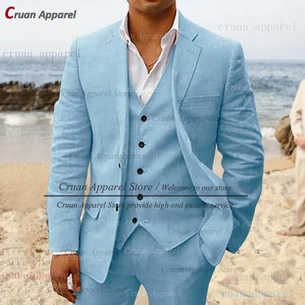 Recente clássico marfim branco linho masculino terno personalizado casamento noivo noivo terno verão casual cinza praia blazer colete calças