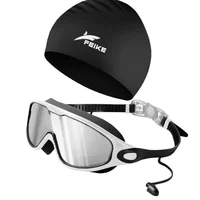Feike Adult Men and Women Indoor Swimming HD Waterproof Anti-Fog Coating Large Frame Earplugs One-Piece Swimming Goggles