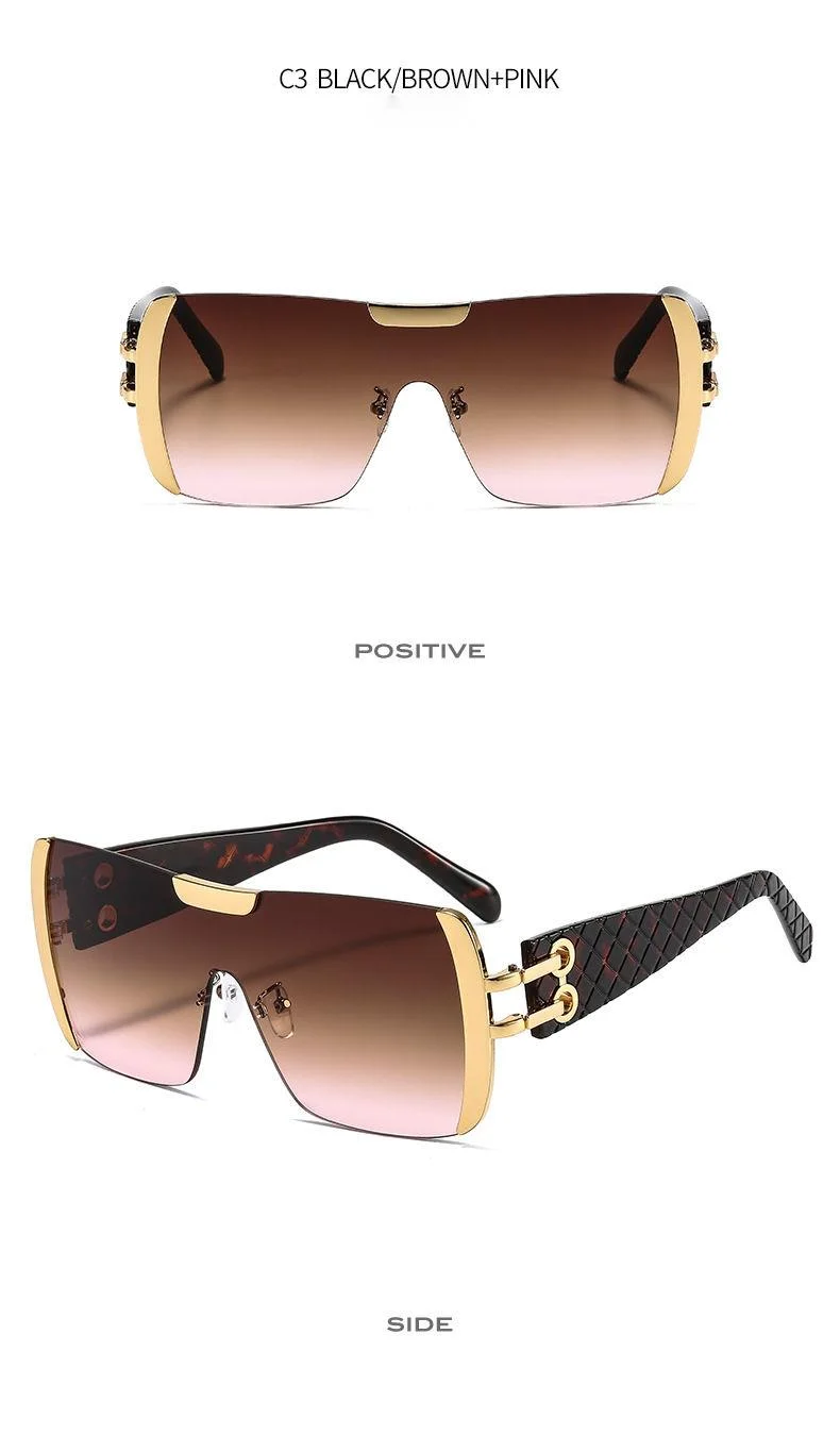 Nouveau grand cadre décoratif en métal intégré pour hommes et femmes, lunettes de soleil Instagram à la mode et personnalisées, lunettes de soleil colorées à la mode_voghion.com