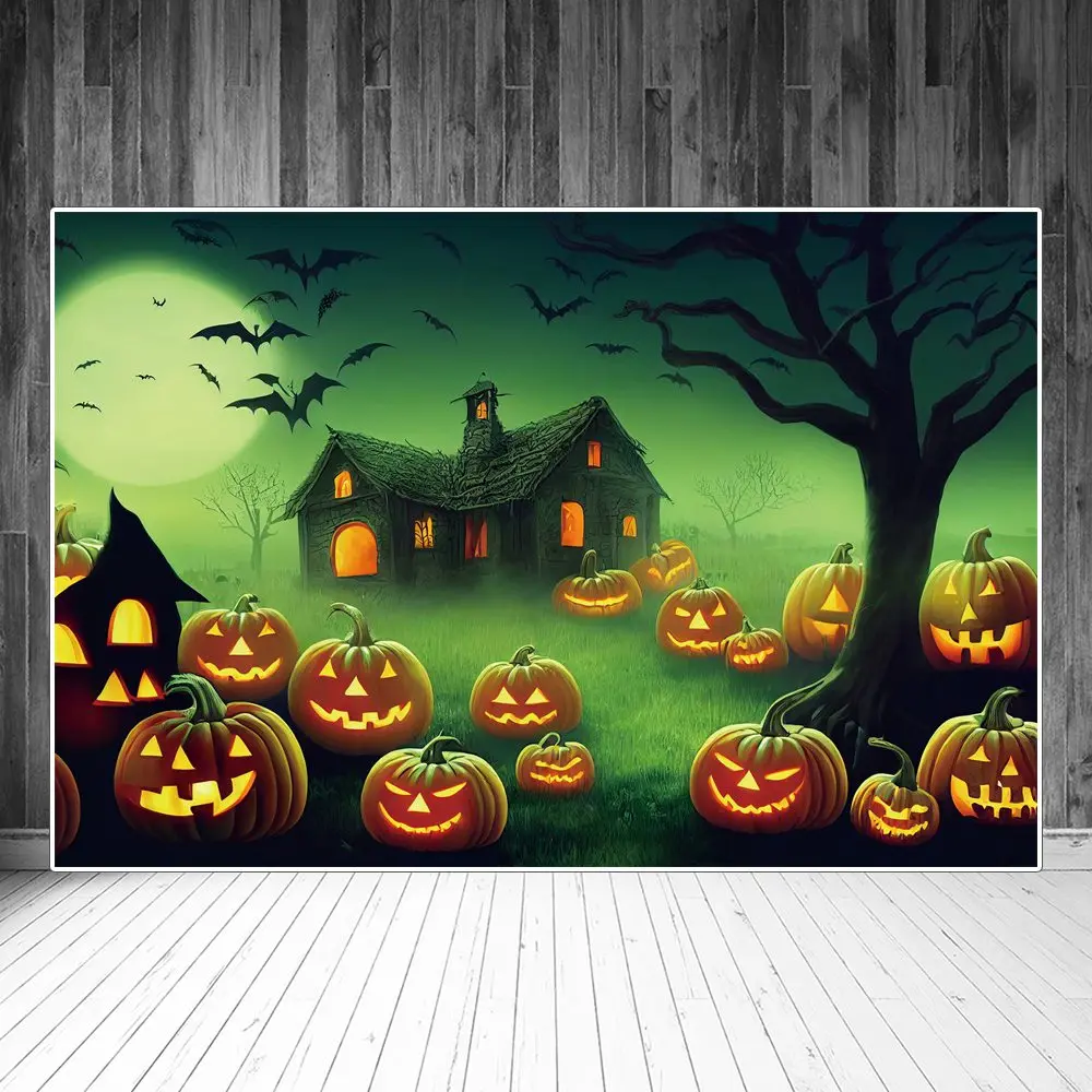 

Halloween Pumpkin Lantern Backdrops Photography Decors Scare House Bats Moon Night Sign Baby Photocall Photo Background Banner