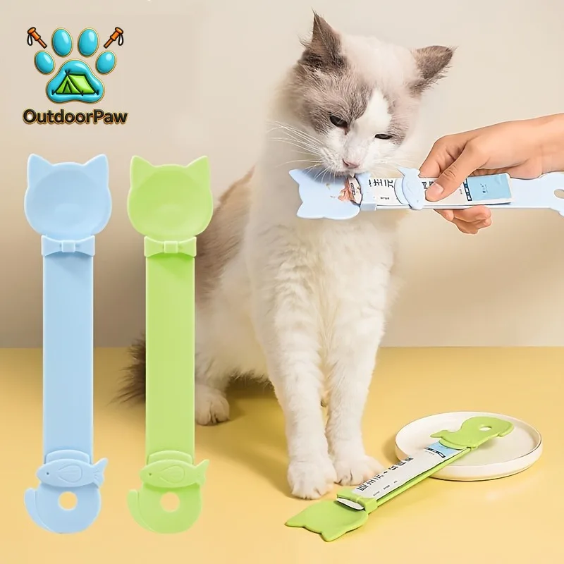 1PC 고양이 스트립형 급식 스푼 긴 손잡이 핥을 수 있는 습식 사료 급식기 고양이용 고기/물사료 짜먹는 스푼 애완용품