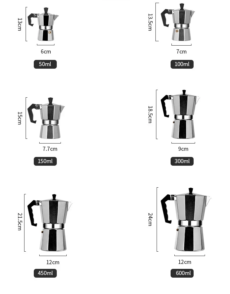 Description Picture 3 of itemItalian Coffee Machine with Handle Octagonal Aluminium Alloy Coffee Cups Home Applicable Stove Espresso Flat Bottom Moka Pot