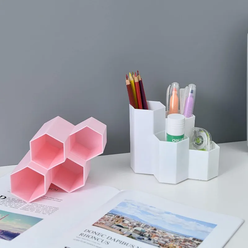 Hexagonal Makeup Brush Holder Desk Pen Storage Organizer for Office Supplies Bathroom Countertop Cosmetics Durable Container