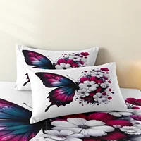 3pcs Beautiful Colorful Butterfly Digital Printing Duvet Cover Set,Bright white Gesang flower shaped flowers Bedding Set, 4