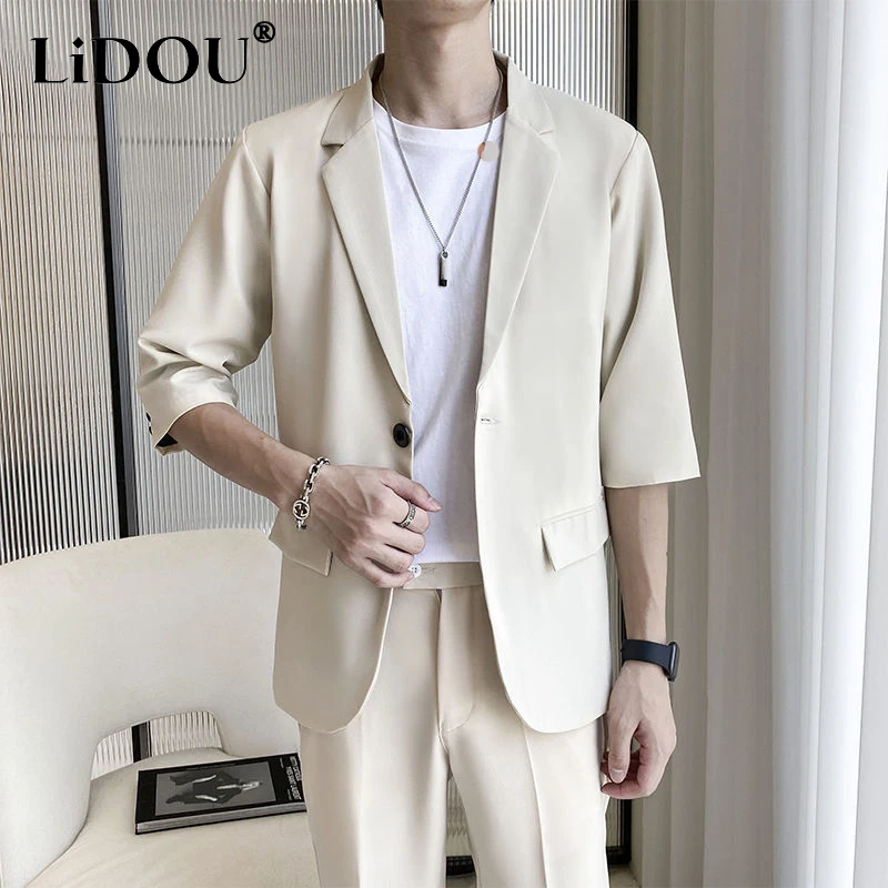 SummerNewThreeQuarterSuitJacket2023ManSolidColorTemperament