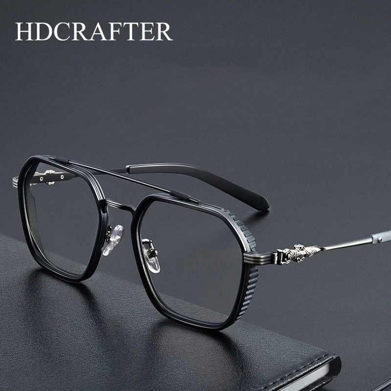 HDLosFTER-Montures de lunettes en titane pur pour hommes, lunettes de haute qualité, lentilles optiques pour myopie, 150mm