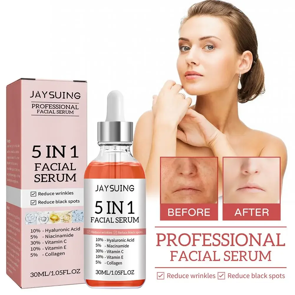 

5 In 1 30ml Hyaluronic Acid Facial Serum Shrink Pores Skin Care Face Serum Moisturizing Whitening Anti Wrinkle Aging Vitamin C