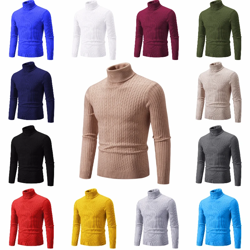 15 Colors!2023 Autumn and Winter New Sweaters Welfare Price Solid Jacquard  High Neck Sweater Warm Fit Elastic Pullover Men - AliExpress