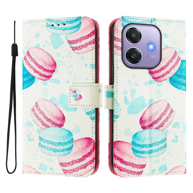 Elegant Leather Flip Cover Wallet with Magnetic Closure - Painted Cat, Flower, and Bear Design