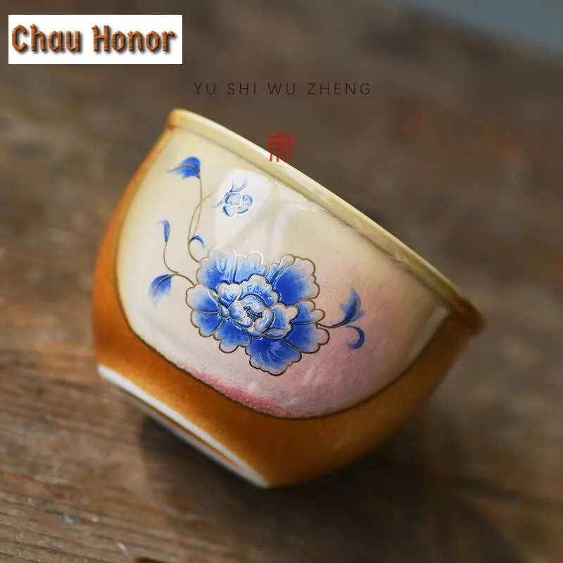 160ml Retro Soda Coarse Pottery Teacup Antique Rich Flower Blossom Ceramic Cup Creative Cylinders Master Cup  Coffee Mug Gifts