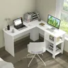 Large Modern L-shaped Computer Desk, with 2 Cable Holes and 2 Storage Shelves,Computer Desks 1