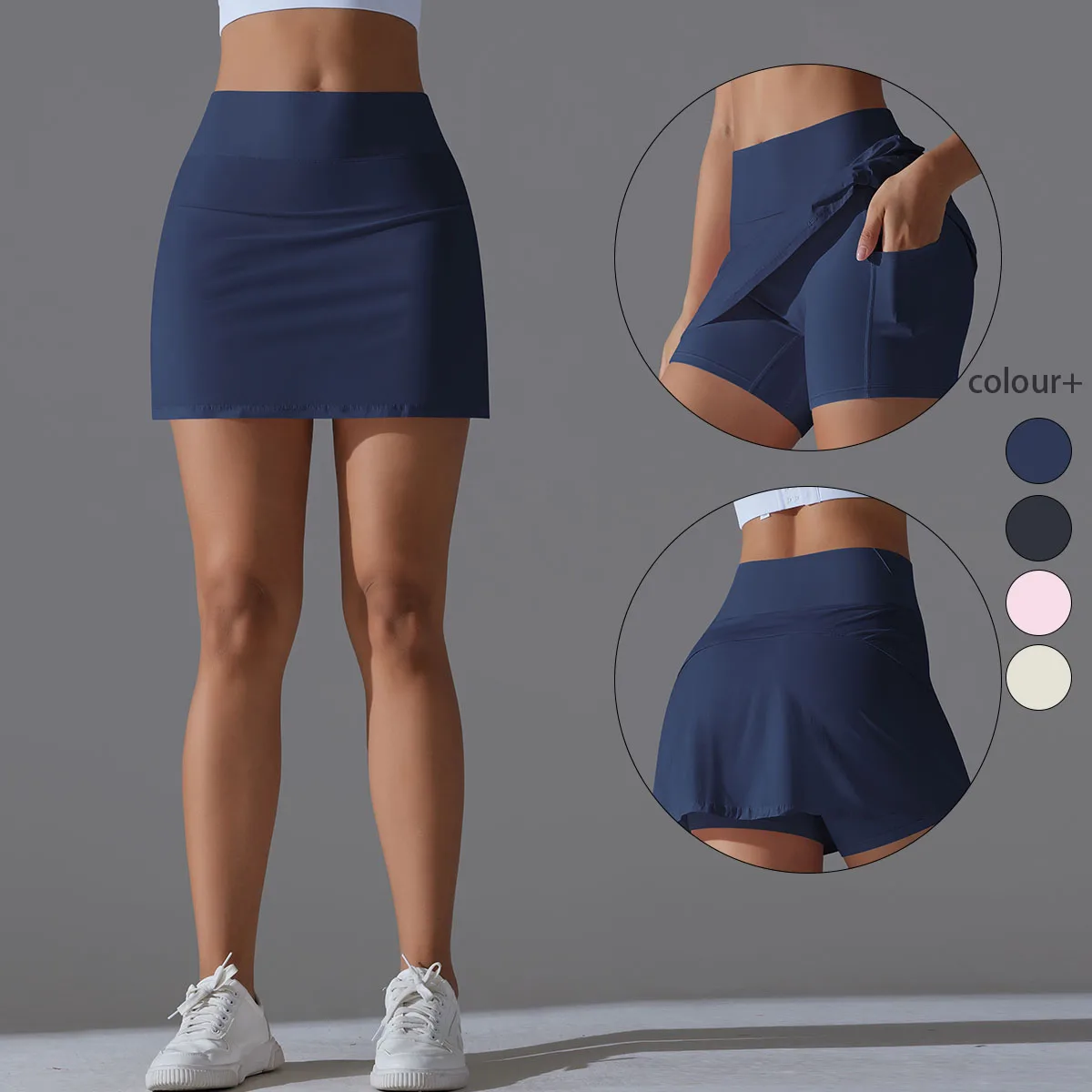 Sports Skirt Yoga Badminton Tennis High Waist Breathable Sweat Quick Dry Elasticity Double Layer Inside Legging