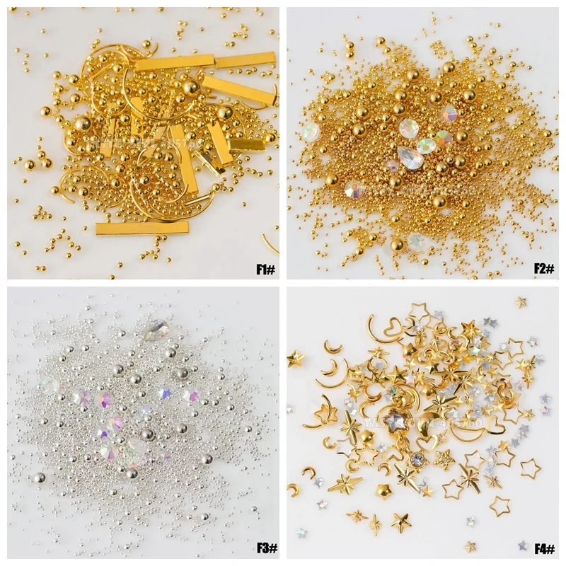 Description Picture 4 of item1 Pot Mix Shape Metal Leaf Caviar Beads Ball Bar Star Moon Acrylic Diamond Nail Art Rhinestones Gems Decorations Manicure DIY F#