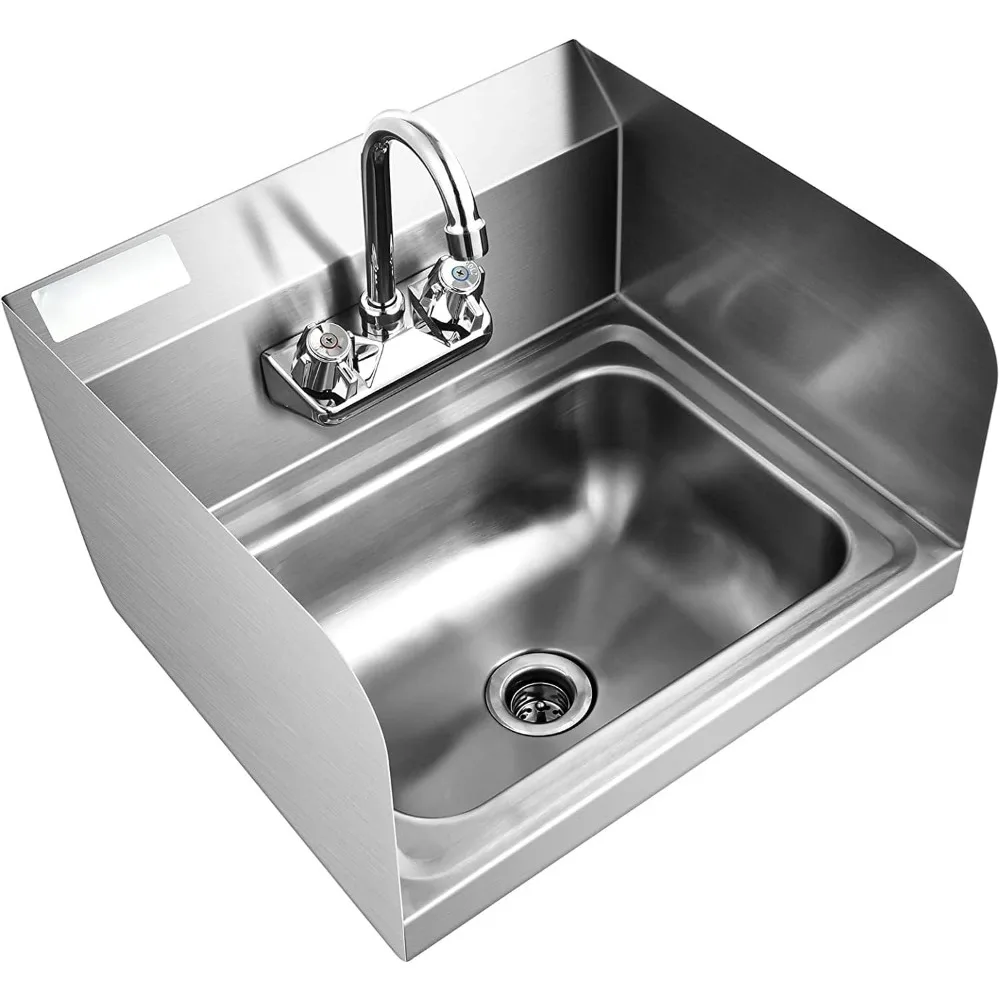 Rust Steel Sink with Faucet and Splash Guard, Commercial Wall Mounted Home Kitchen Sink 17 x 15 Inches 2