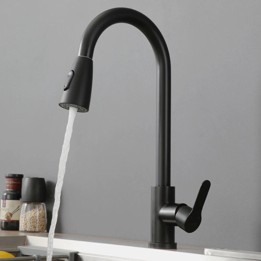 Pull-out Kitchen Faucet Single Hole Hot and Cold Mixer for Kitchen Sink Pure Water Sinks Deck Mounted Midnight Black Faucet