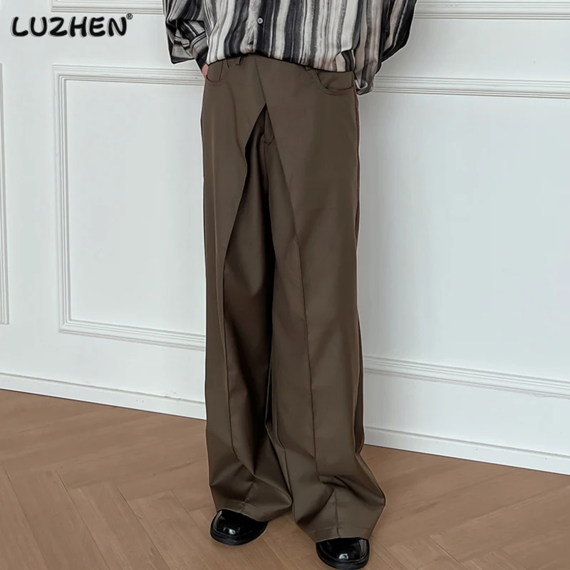 

LUZHEN Niche Men's Straight Leg Suit Pants Solid Color Personality Spliced Wide Leg Trousers Korean Style Trend Baggy New 6354f1